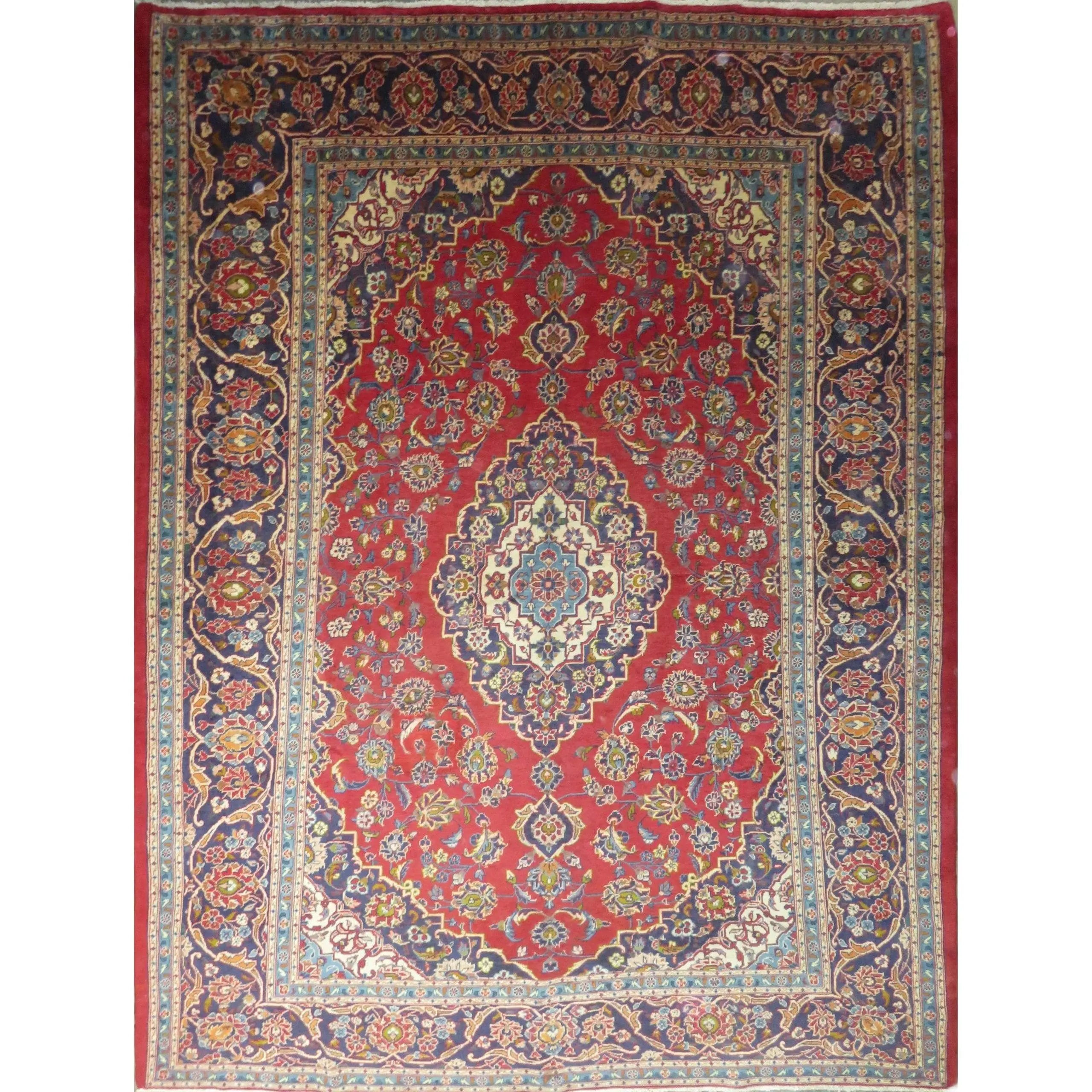 One Of The Kind Hand-Knotted Persian Wool Rug _ Luxurious Vintage Design, 12'6" X 9'2", Artisan Crafted